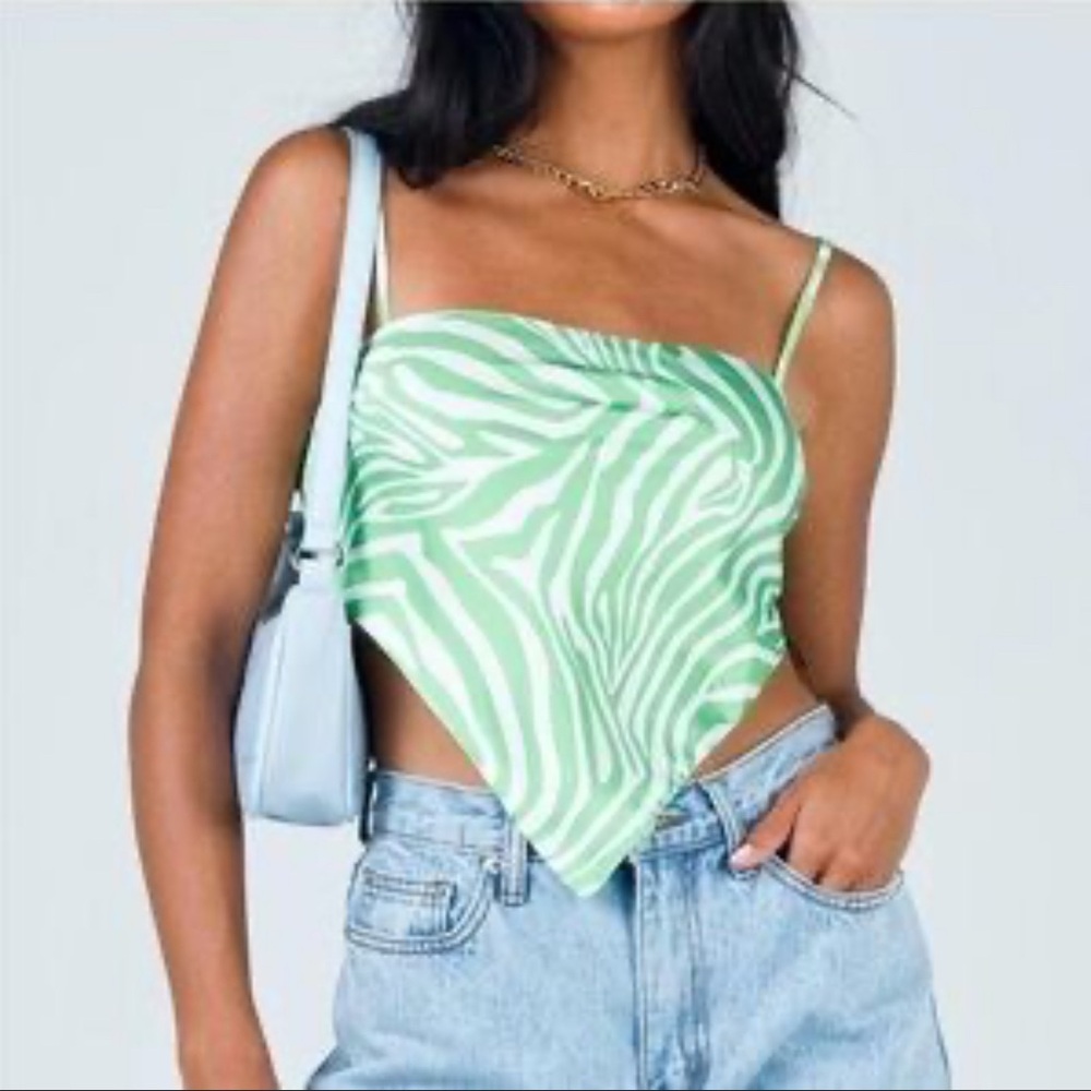 Princess Polly Green Zebra Stripe Open Back Shirt Size 2